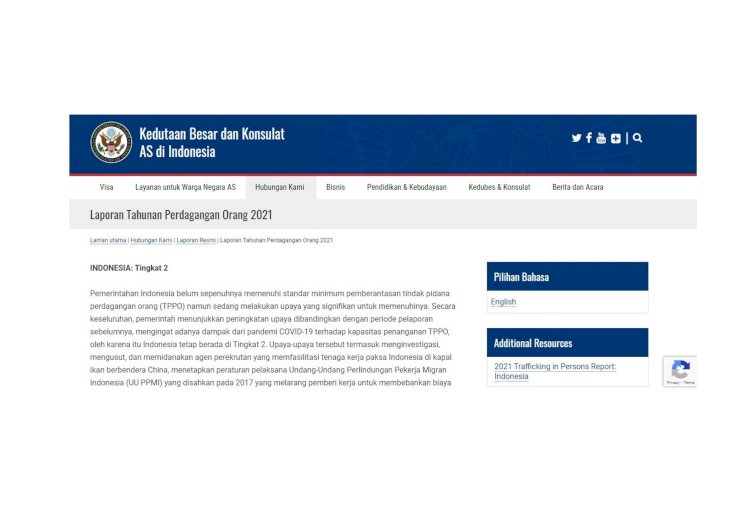 Laporan Tahunan Perdagangan Orang 2021 (TIP Report)