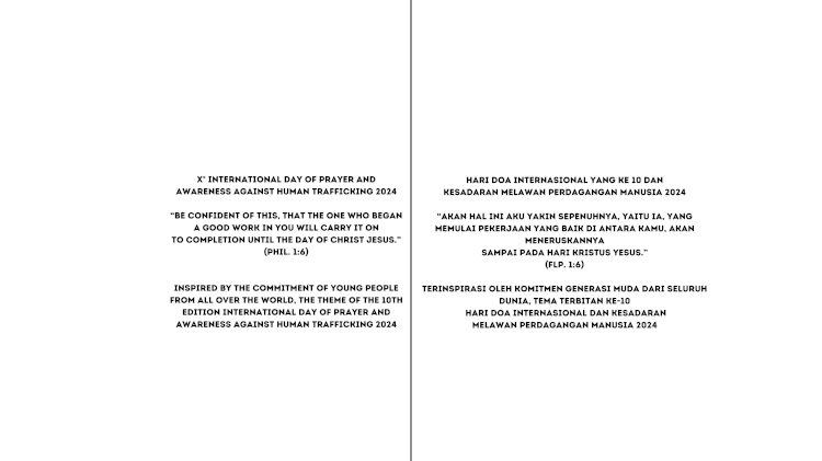Hari Doa Internasional yang ke 10 dan Kesadaran Melawan Perdagangan Manusia 2024